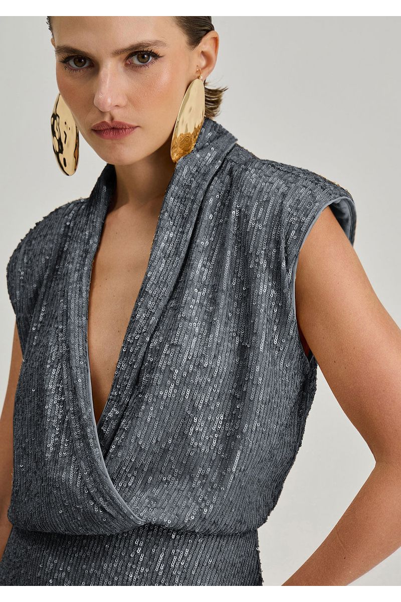Vestido Iódice Solto Decote Transpassado Sem Manga Curto Preto