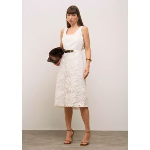 Vestido Iódice Solto Decote V Com Alça Midi Off White