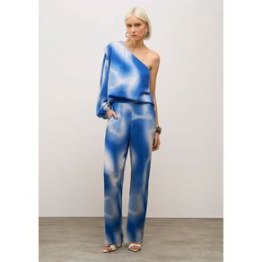 Blusa Iódice Solta Um Ombro Só Manga Longa Padrão Azul