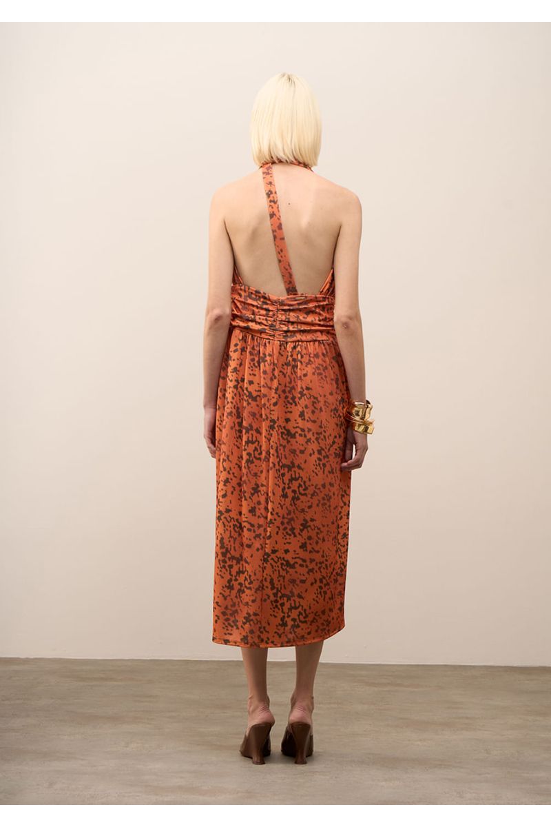 Vestido Iódice Solto Um Ombro Só Sem Manga Midi Laranja