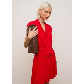 Vestido Iódice Ajustado Decote V Sem Manga Curto Vermelho