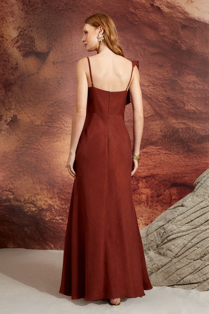 VESTIDO LONGO BABADO ALÇA DECOTE