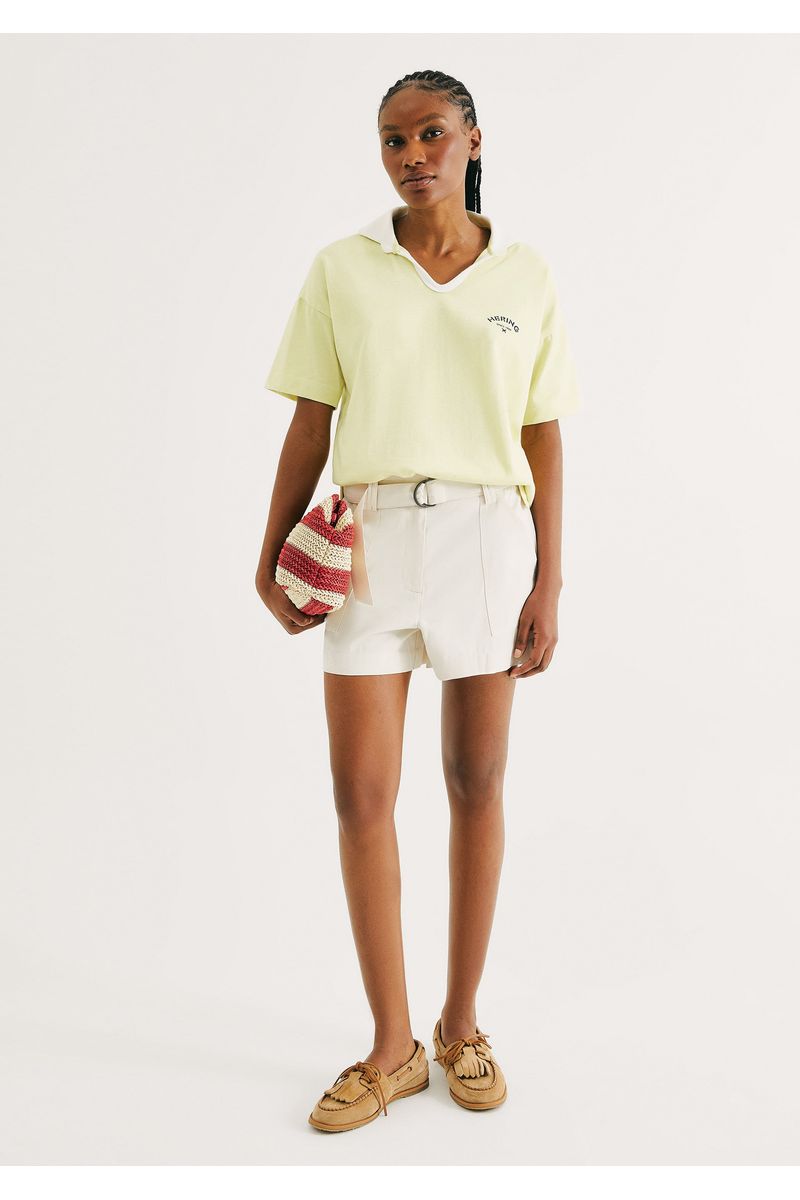 Camisa Polo Feminina Oversized Em Malha Binada