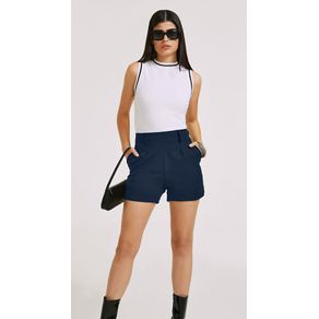 Shorts Morena Rosa Alfaiataria Com Faixa Azul Marinho