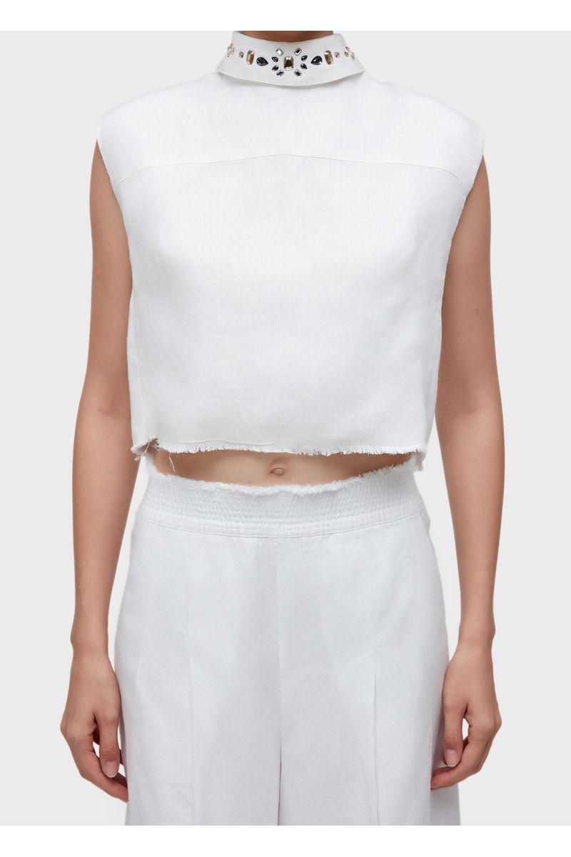 Blusa sleeveless linen cristais