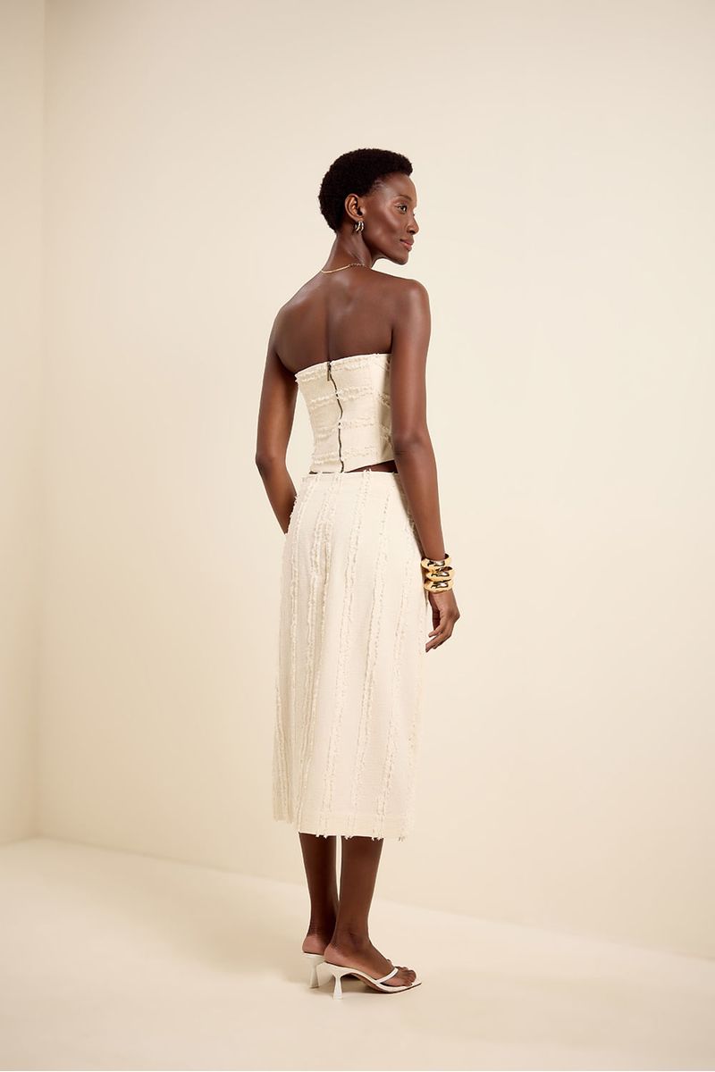 Saia midi cotton franja bege concha
