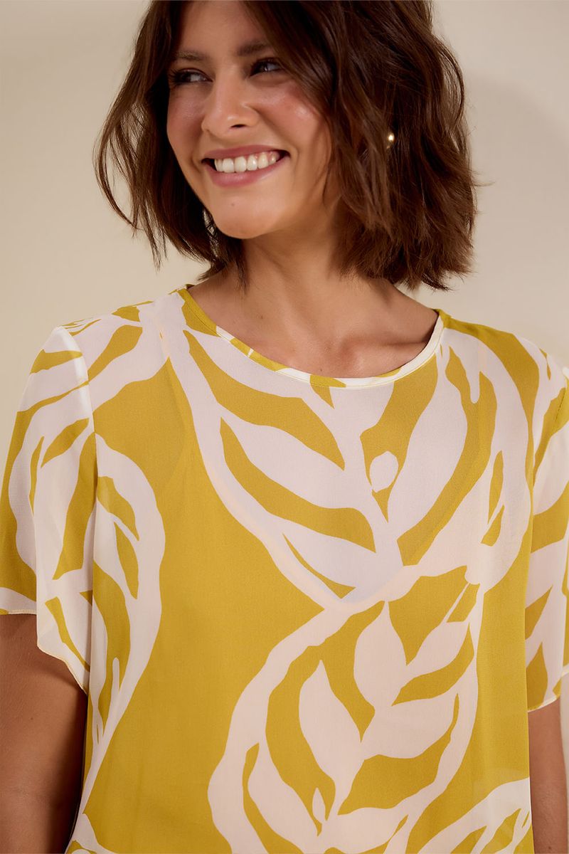 Blusa ggt ponta maranta amarelo banana