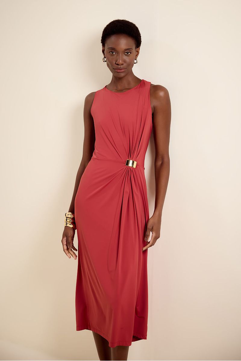 Vestido bio jersey detalhe metal terracota