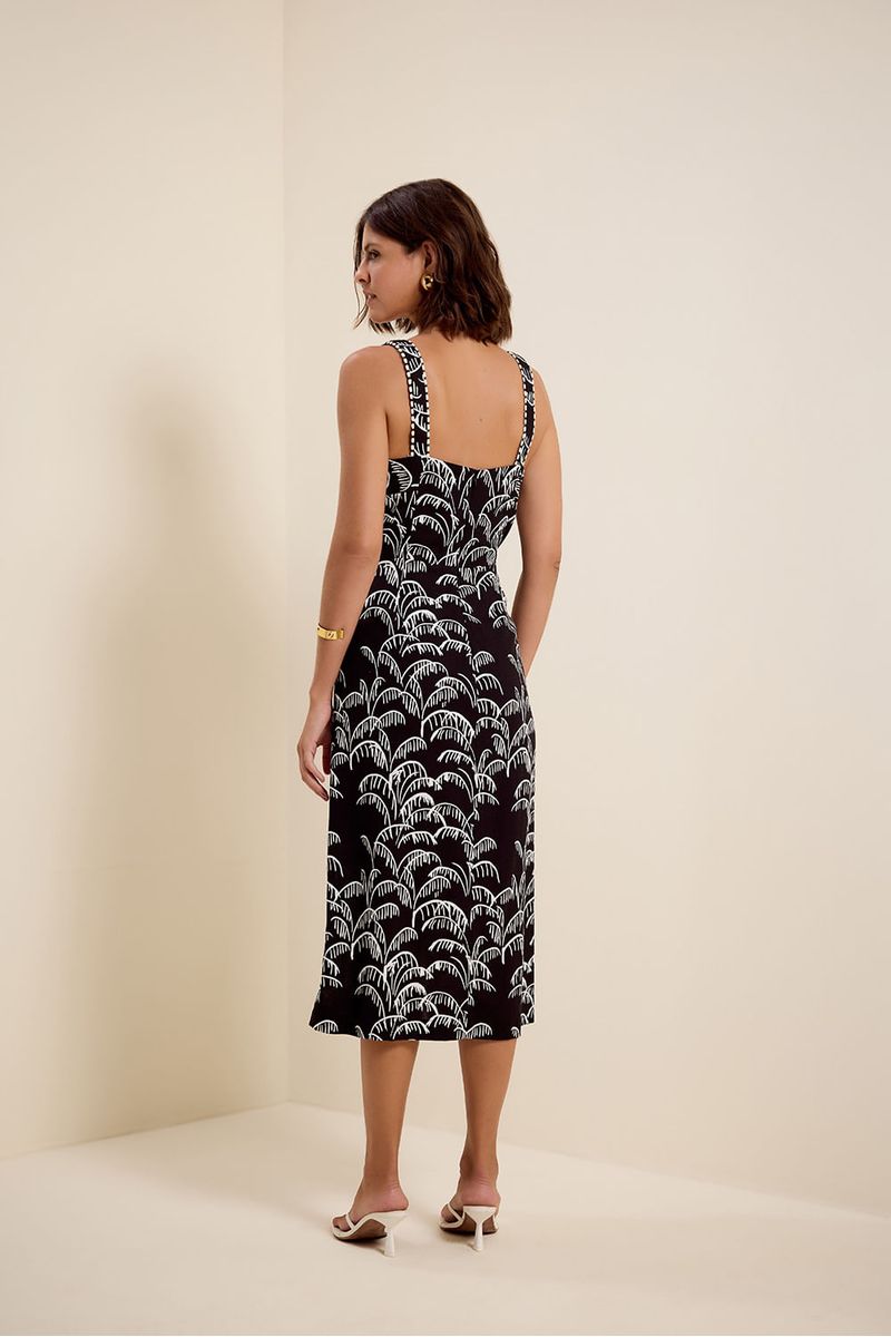 Vestido sm palmeira flora preto com off white