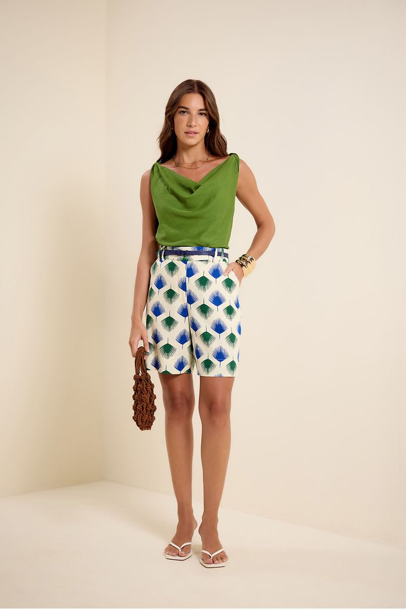 Blusa cambraia alça torcida verde folhagem