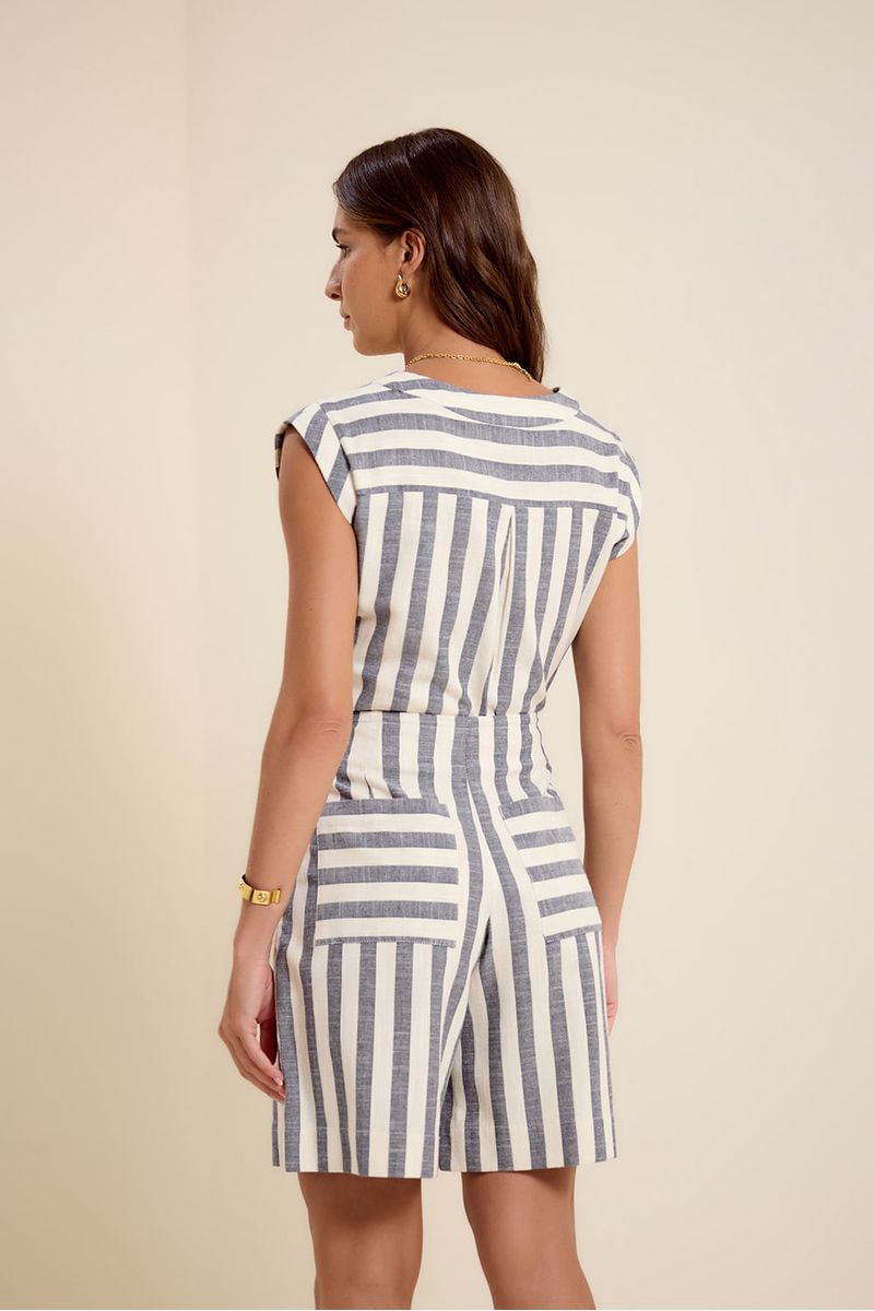 Blusa sm maxi listra azul noite com off white
