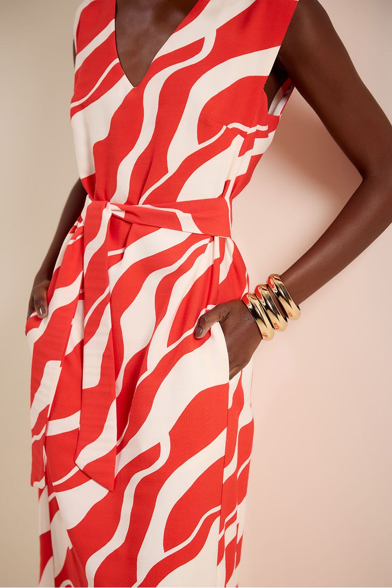 Vestido decote v litoral vermelho bromélia