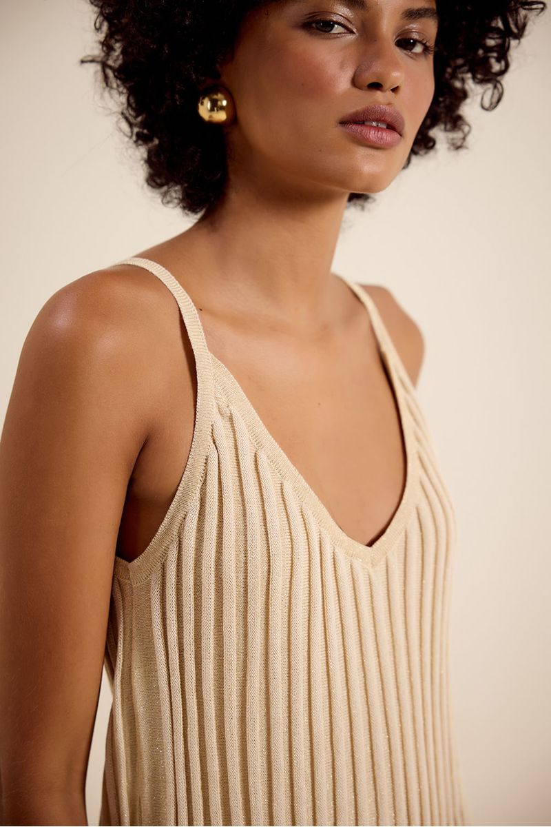 Vestido tricot midi brilho dourado