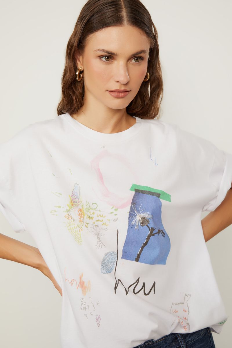 T-Shirt De Malha Off White Silk Furcolin Notas Claras