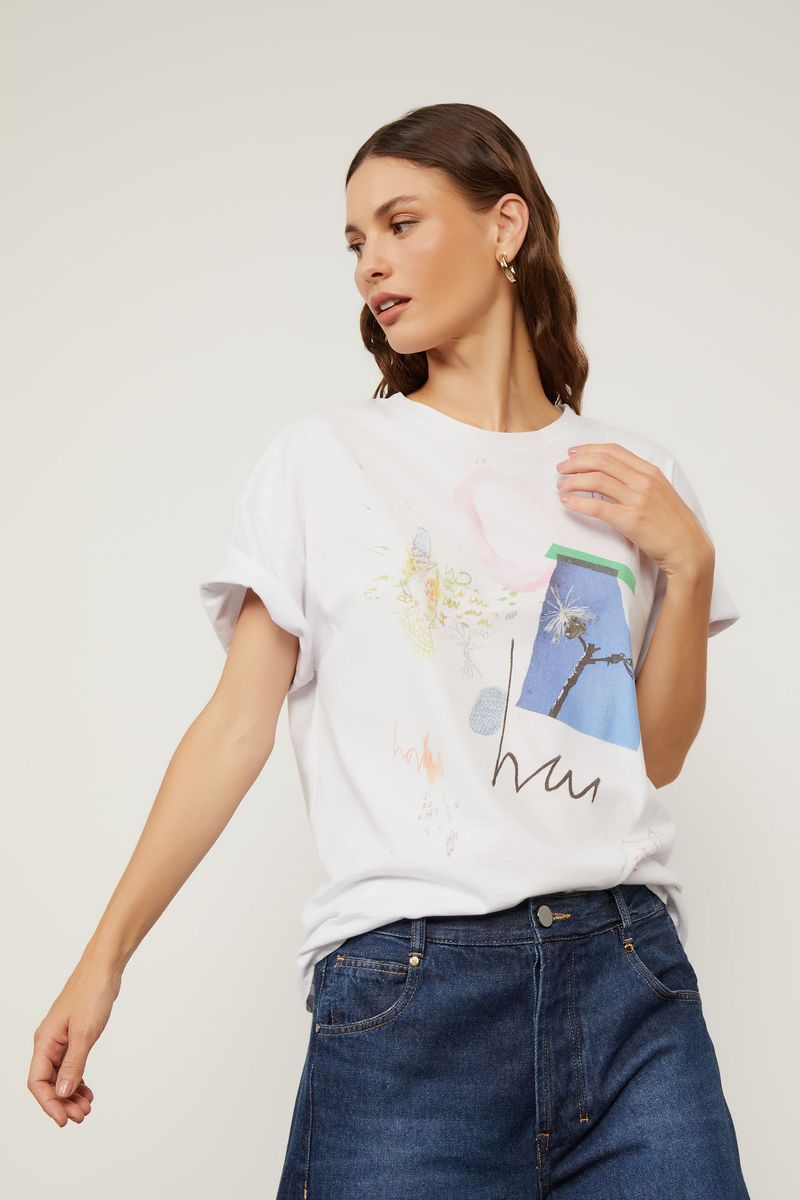 T-Shirt De Malha Off White Silk Furcolin Notas Claras