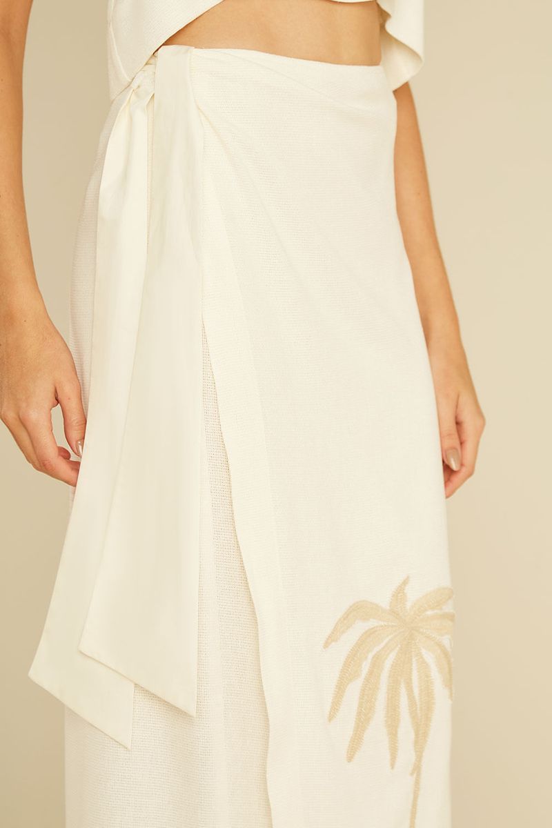 Saia Tela Bordado Coqueiro - Off White