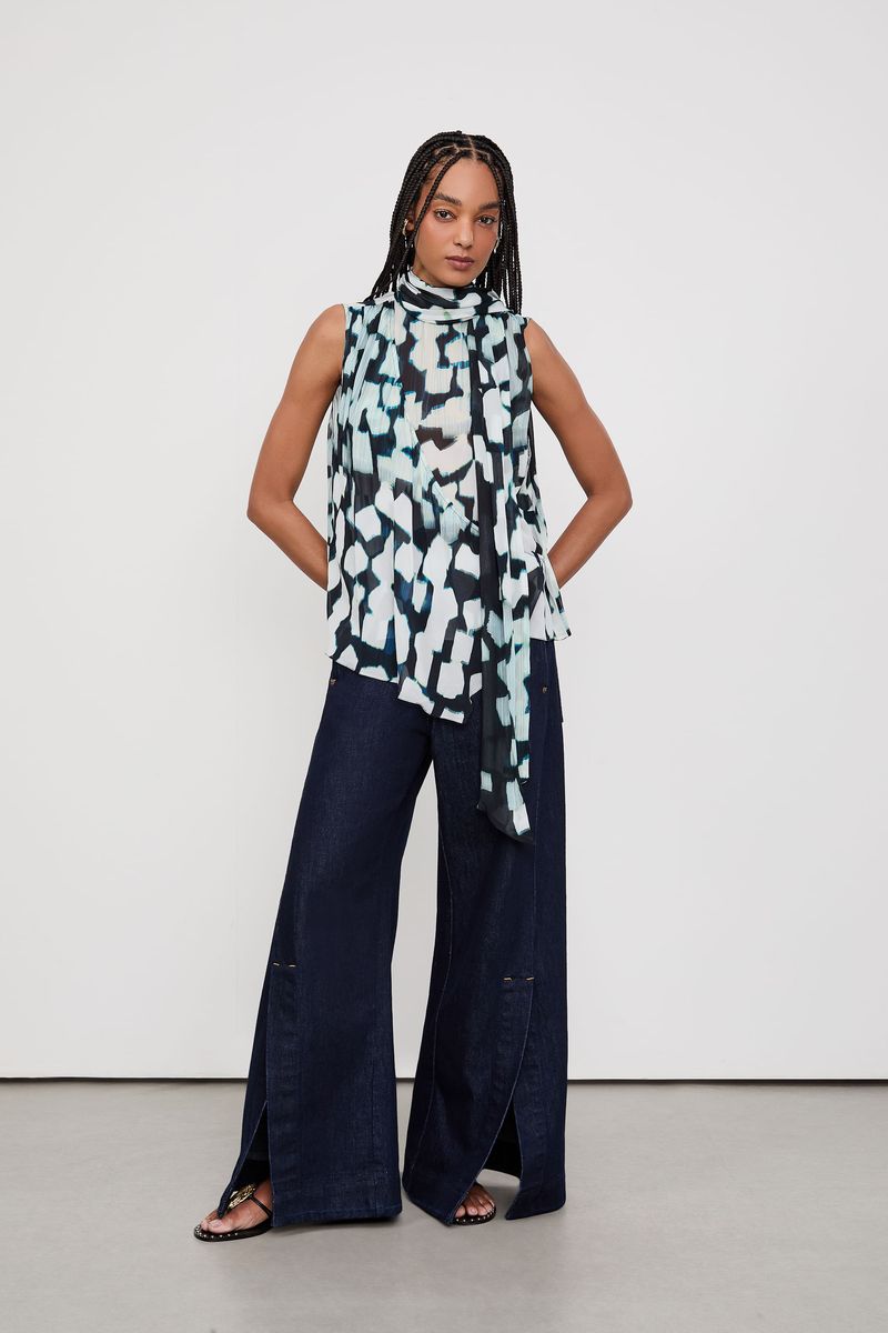 Top De Georgette Leve Gola Faixa Cubo Alegre