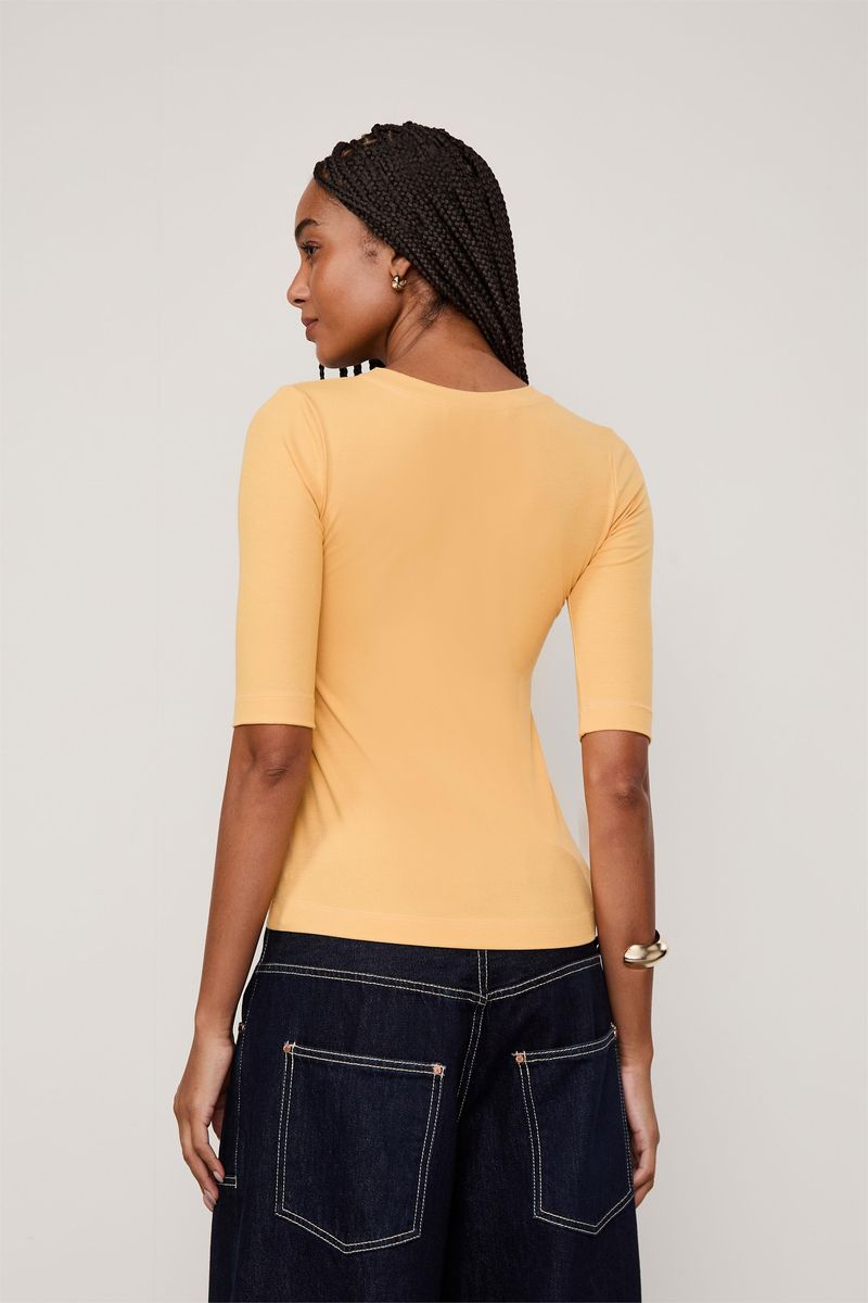 Blusa De Malha Canelada Marrom Com Manga Média