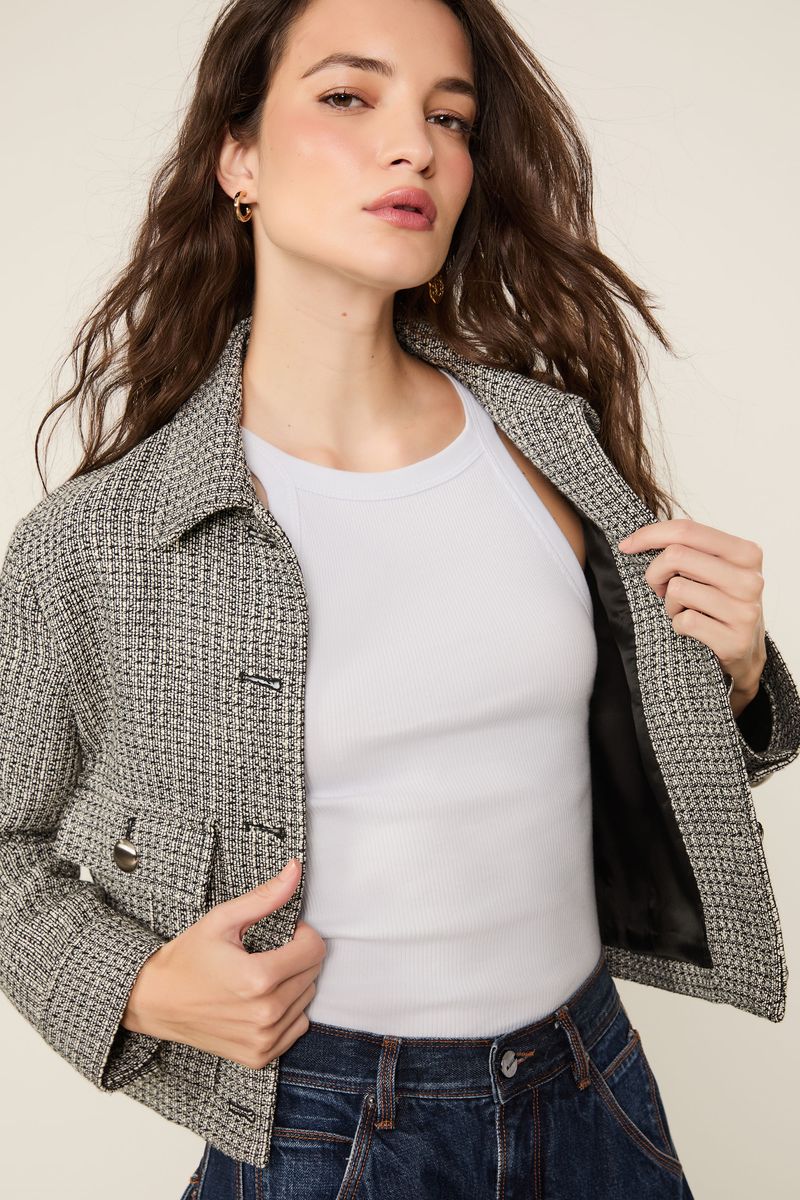 Jaqueta Tweed Preto e Branco