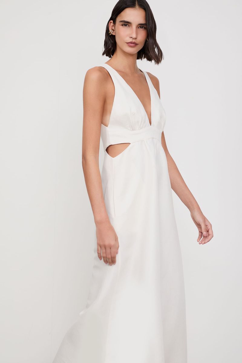 Vestido Midi Off White Recortes