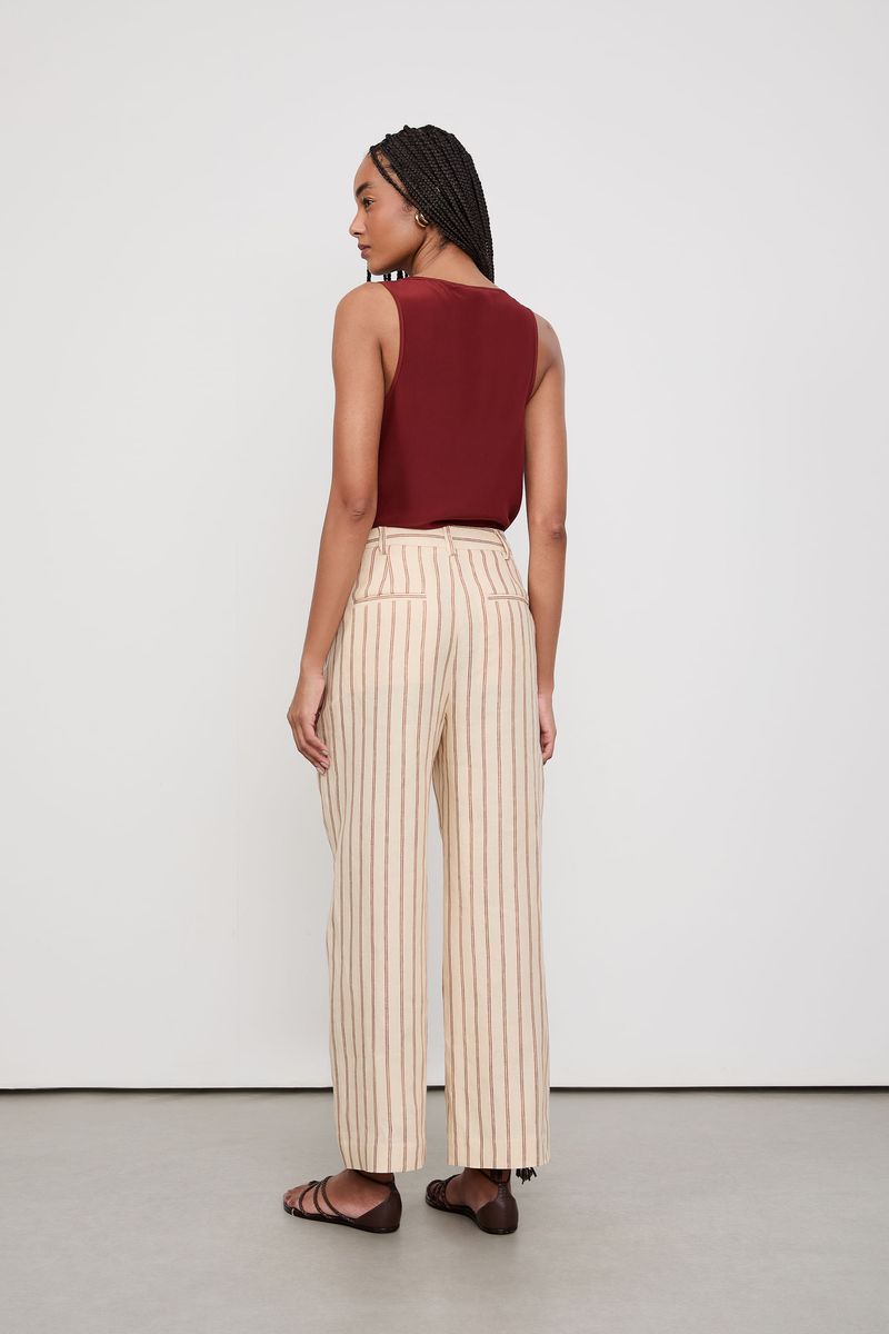 Calça De Linho Bege Listrada