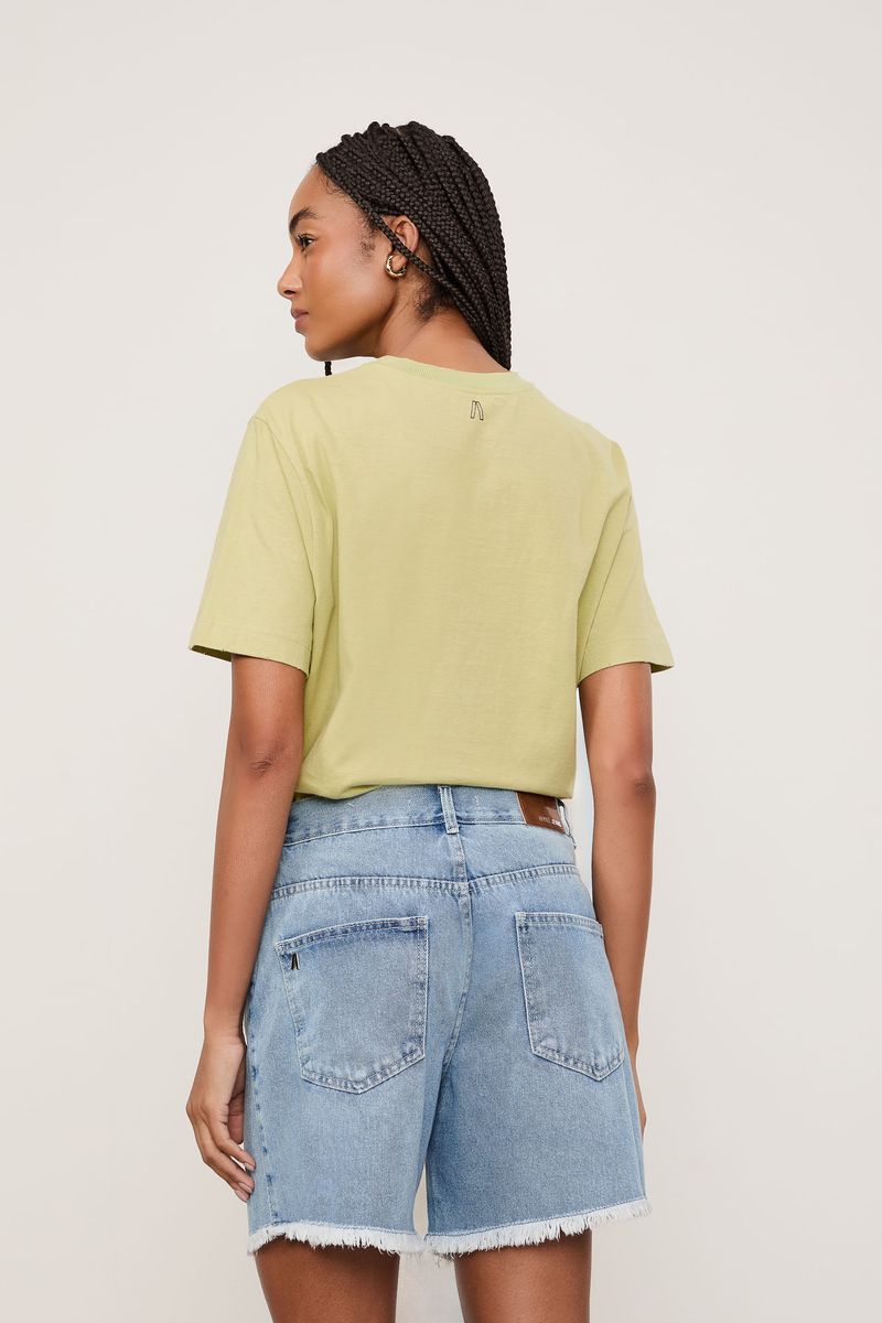 Bermuda Jeans Trapezio Bordado Buzios