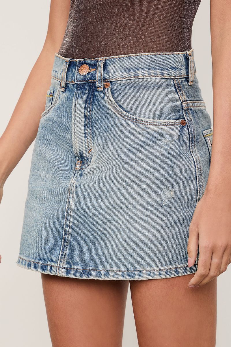 Saia Jeans Box Barra a Fio