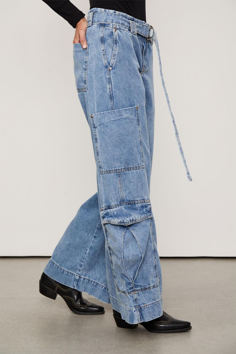 Calca Jeans Cargo Com Cinto
