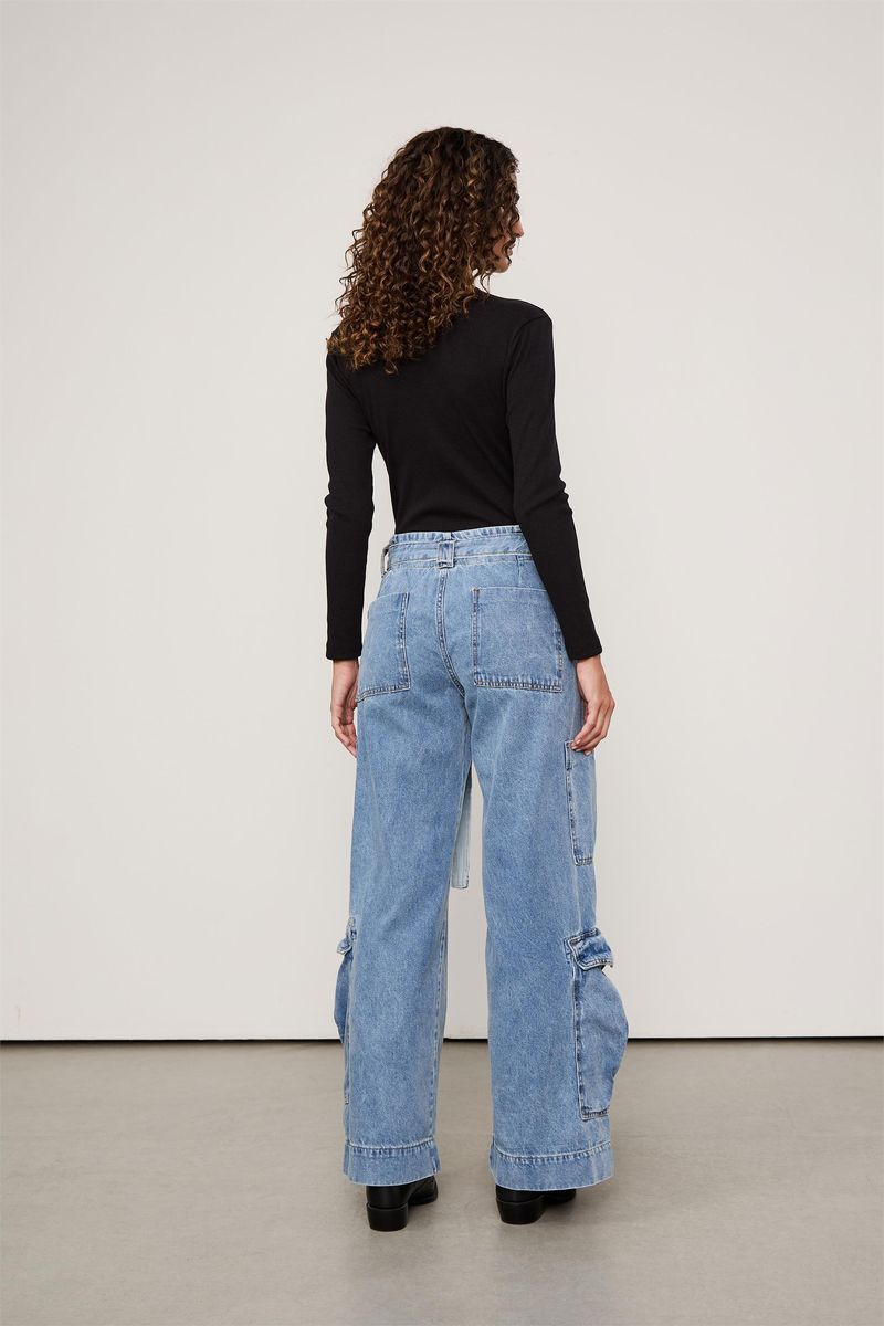 Calca Jeans Cargo Com Cinto
