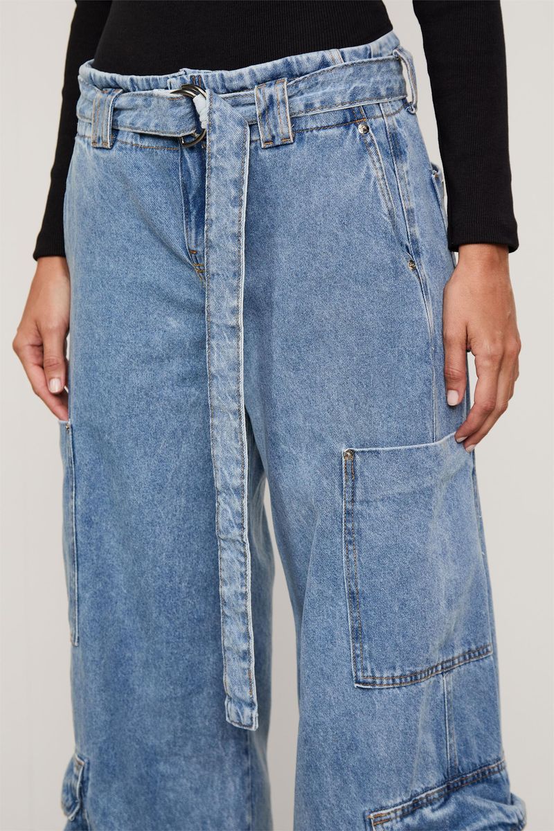 Calca Jeans Cargo Com Cinto