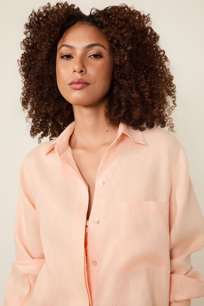 Camisa Ampla De Cambraia De Linho Rosa Pêssego