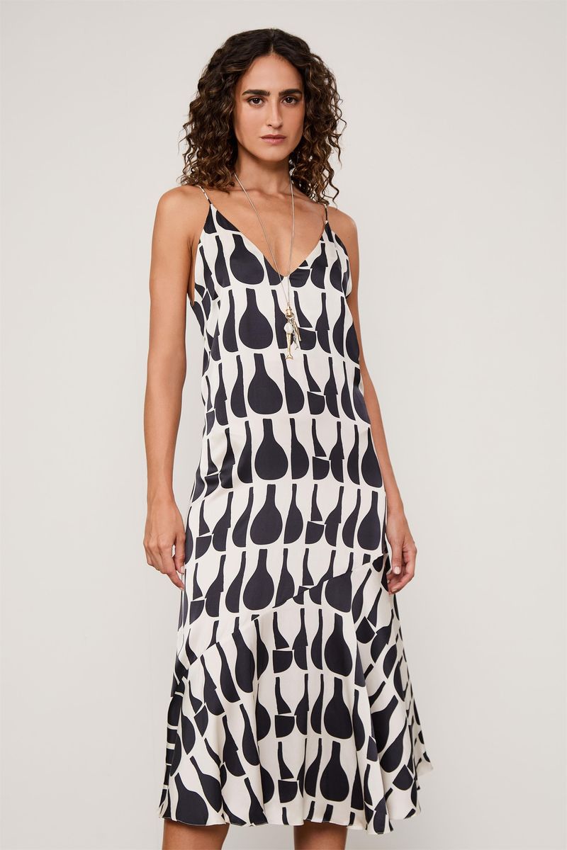 Vestido Midi Cetim Estampado