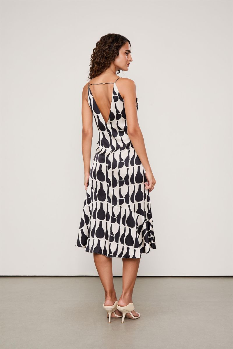 Vestido Midi Cetim Estampado