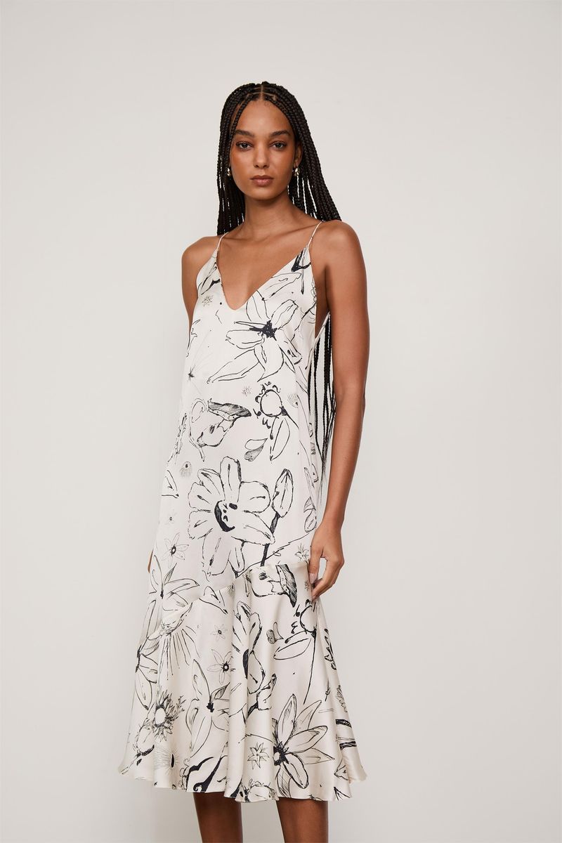 Vestido Midi Cetim Estampado