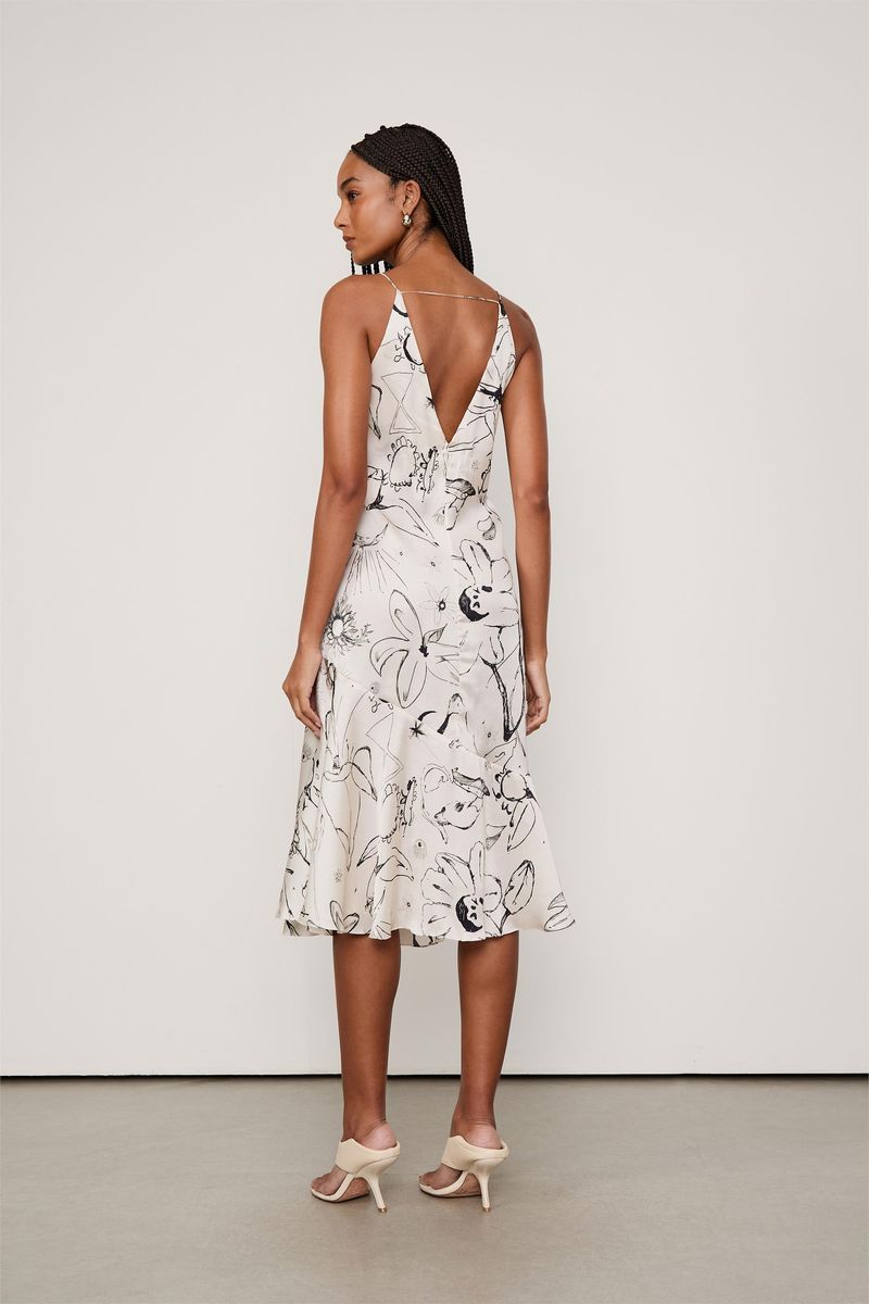 Vestido Midi Cetim Estampado