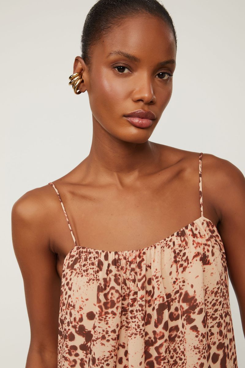 Vestido De Georgette Pesado Curto De Alça Estampado