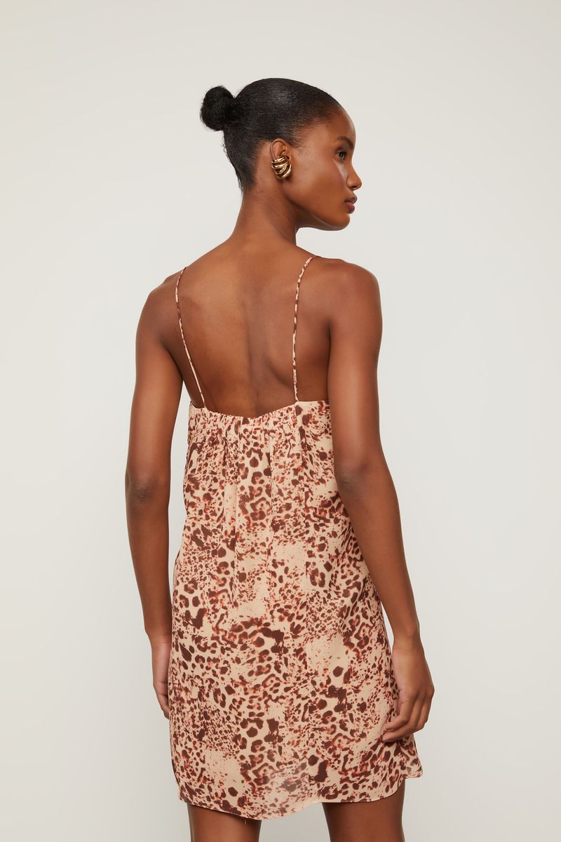 Vestido De Georgette Pesado Curto De Alça Estampado