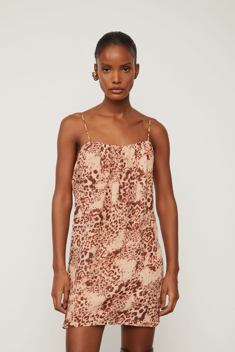Vestido De Georgette Pesado Curto De Alça Estampado