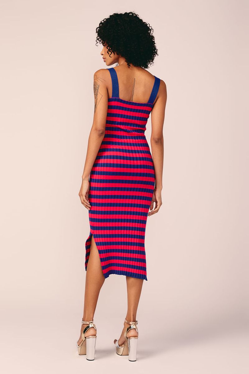 VESTIDO TRICOT LISTRADO -MARINHO / CHERRY