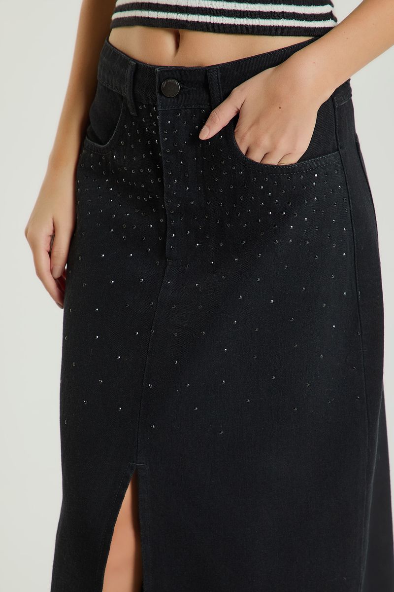 SAIA LONGA FENDA COM TERMOCOLANTES-BLACK JEANS