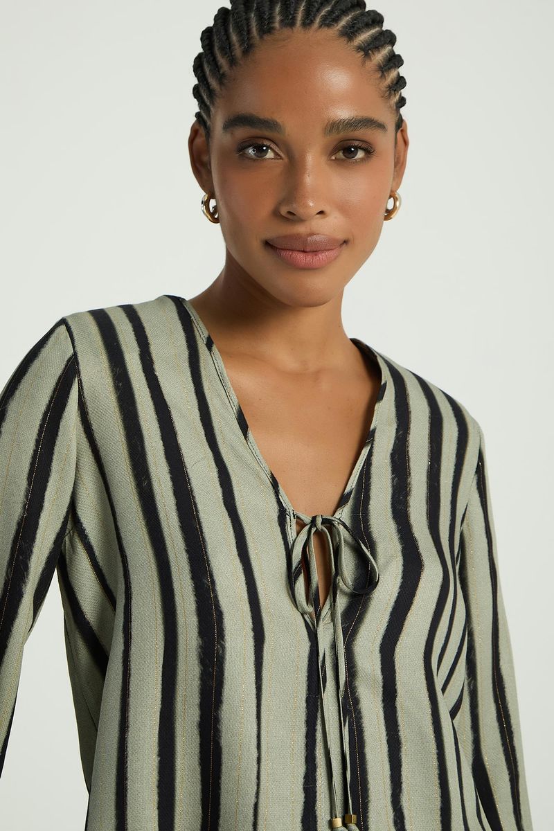 BLUSA COM AMARRAÇÃO - ESTAMPA LISTRADO WILD