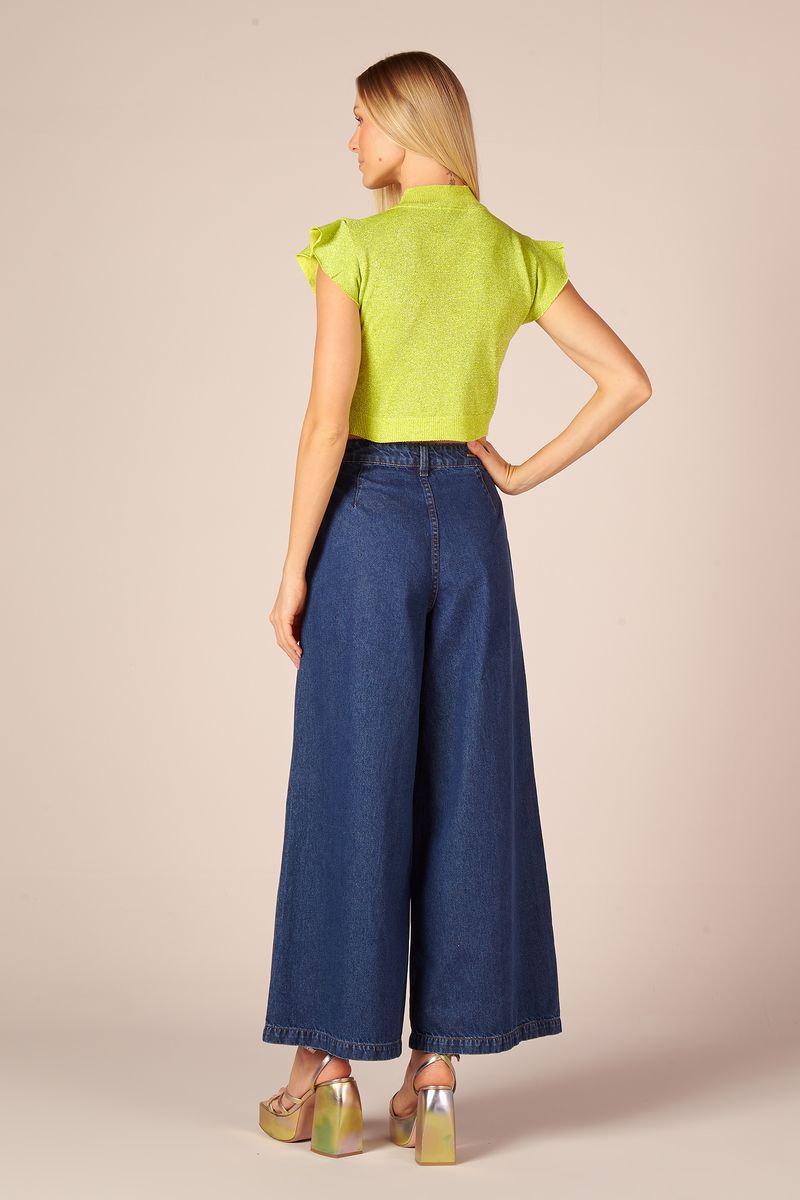 BLUSA MANGA BABADINHO LUREX - MAÇA VERDE
