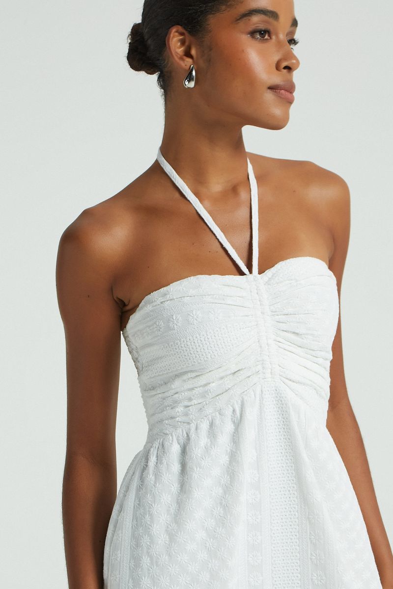VESTIDO LONGO VISCOSE BORDADA BRANCO