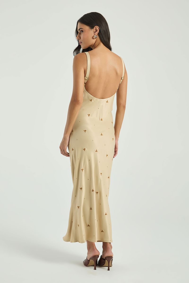 VESTIDO MIDI SLEEP DRESS BORDADO-  AVEIA