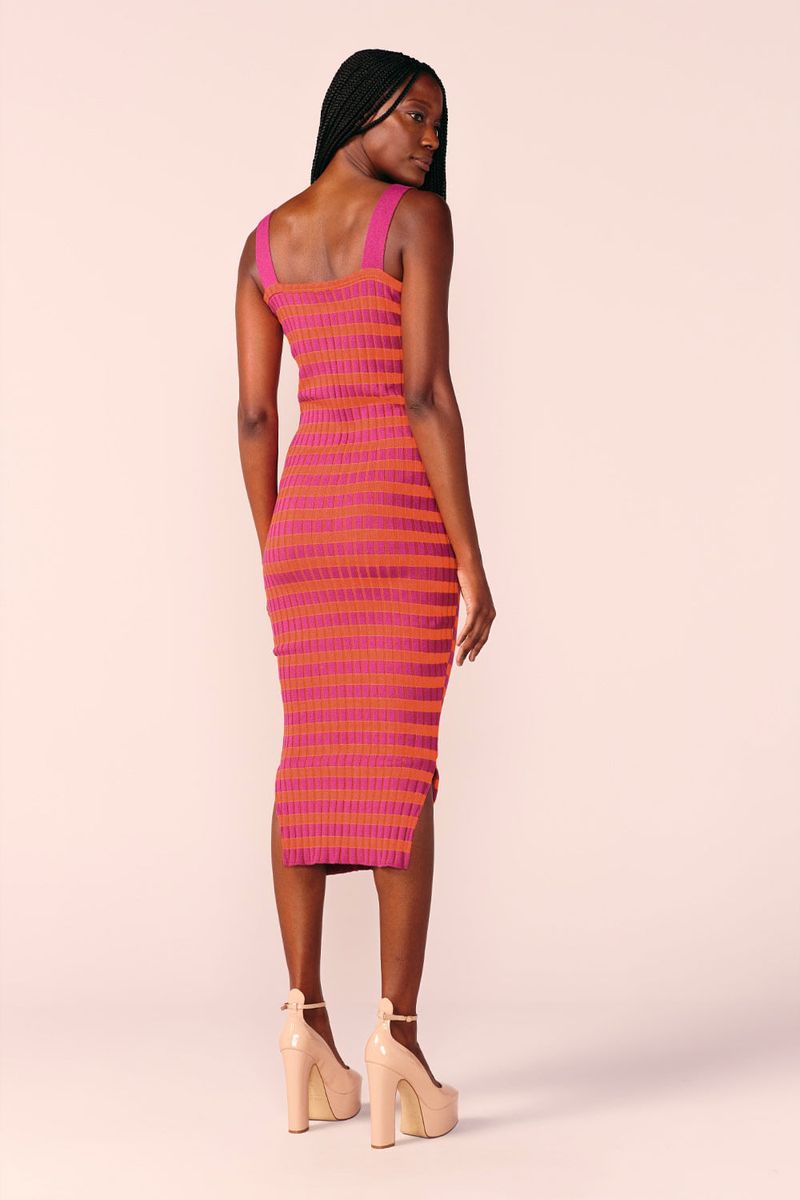 VESTIDO TRICOT LISTRADO -AMORA / TERRACOTA