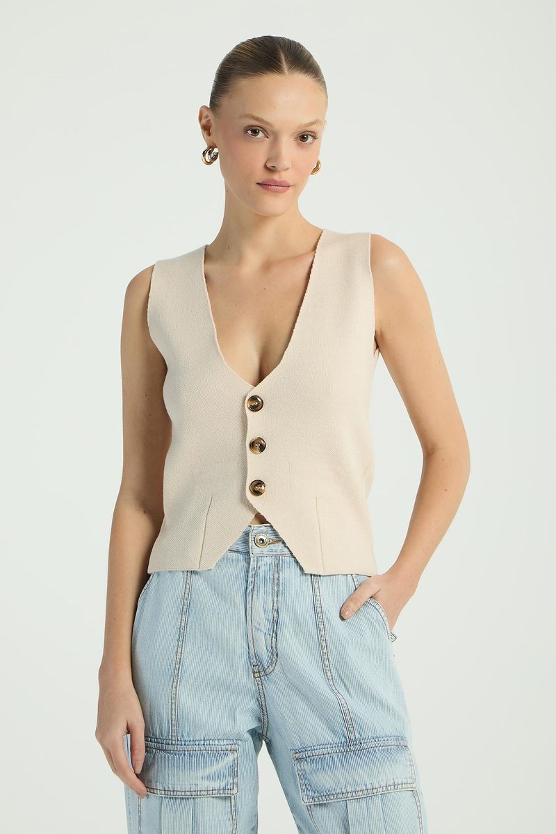 COLETE EM TRICOT ASSIMETRICO - AVEIA