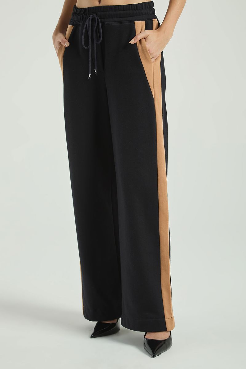 CALÇA MOLETOM BICOLOR-PRETO/BEGE