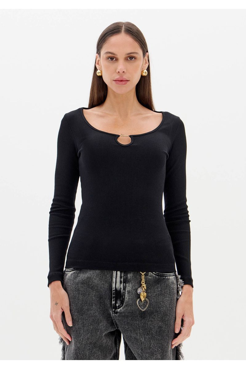 Blusa Canelada Com Manga Longa