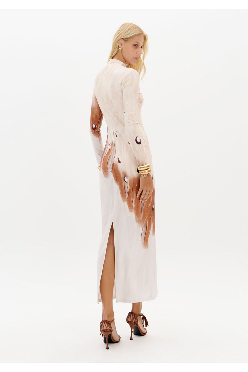Vestido Super Midi Com Manga Longa