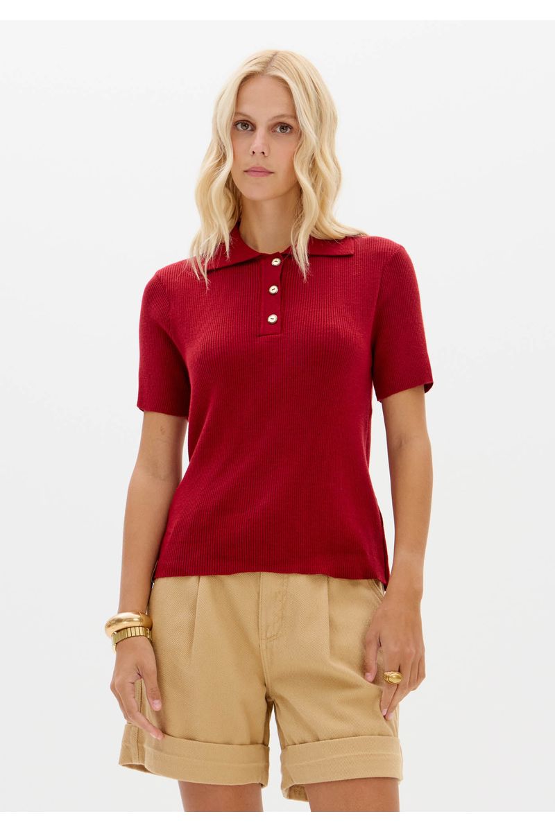 Blusa De Tricô Com Gola Polo